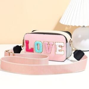 Trendy Pink Mini Crossbody Bag with LOVE Letter Design & Adjustable Strap